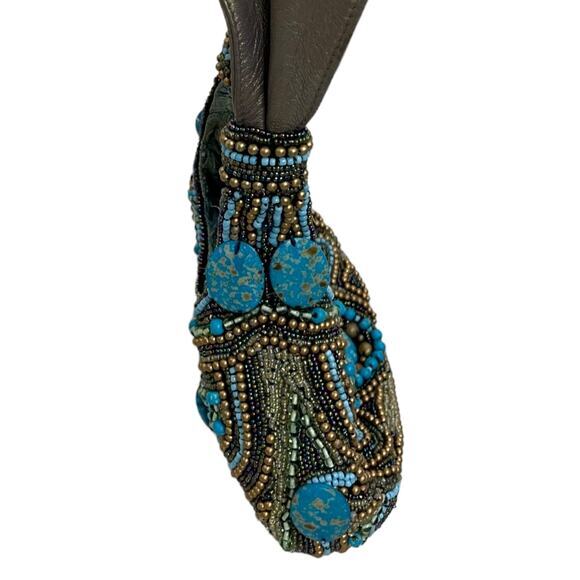 Mary Frances Beaded Bag Leather Strap Magnetic Closure 8 x 4.5 x 2.5" - Picture 7 of 10